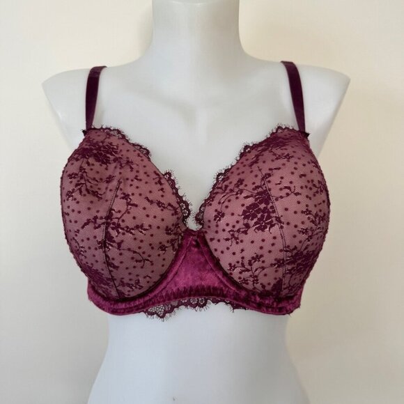 Victoria's Secret Dream Angels Lined Demi Lace Crushed Velvet Purple Sz 36DDD - Picture 1 of 14
